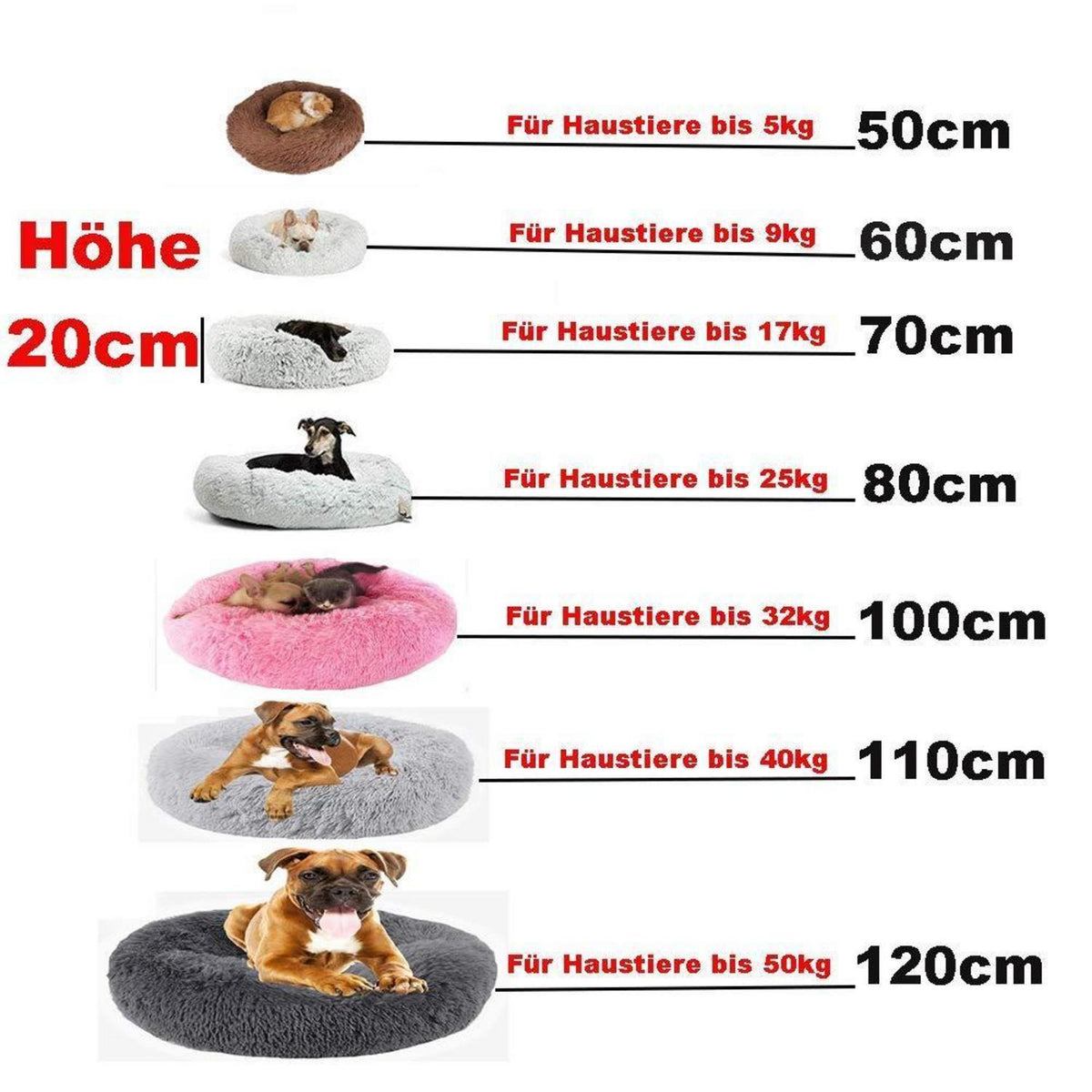 Flauschiges Haustierbett Donut für Hunde & Katzen, Braun 110cm