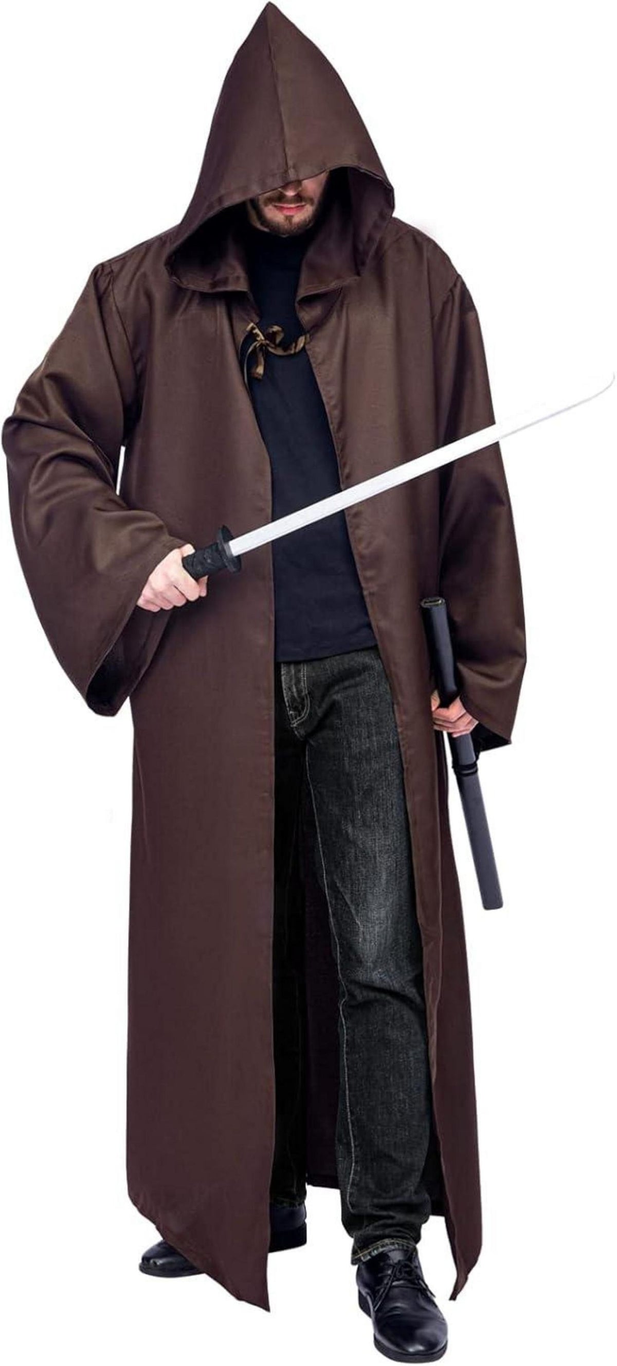 Umhang mit Kapuze Herren Halloween Karneval Fasching Cosplay Braun L