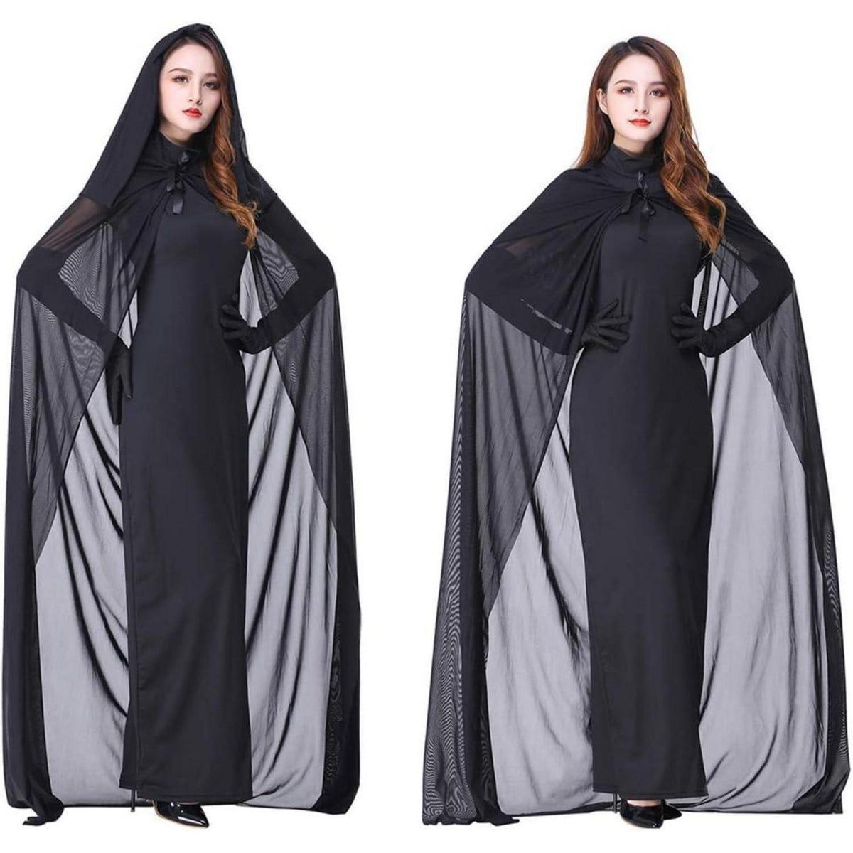 Halloween Kostüm Damen Geisterbraut - Schwarzes Horror Kleid Set