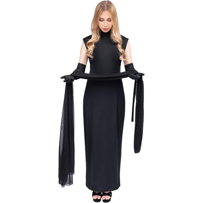 Halloween Kostüm Damen Geisterbraut - Schwarzes Horror Kleid Set
