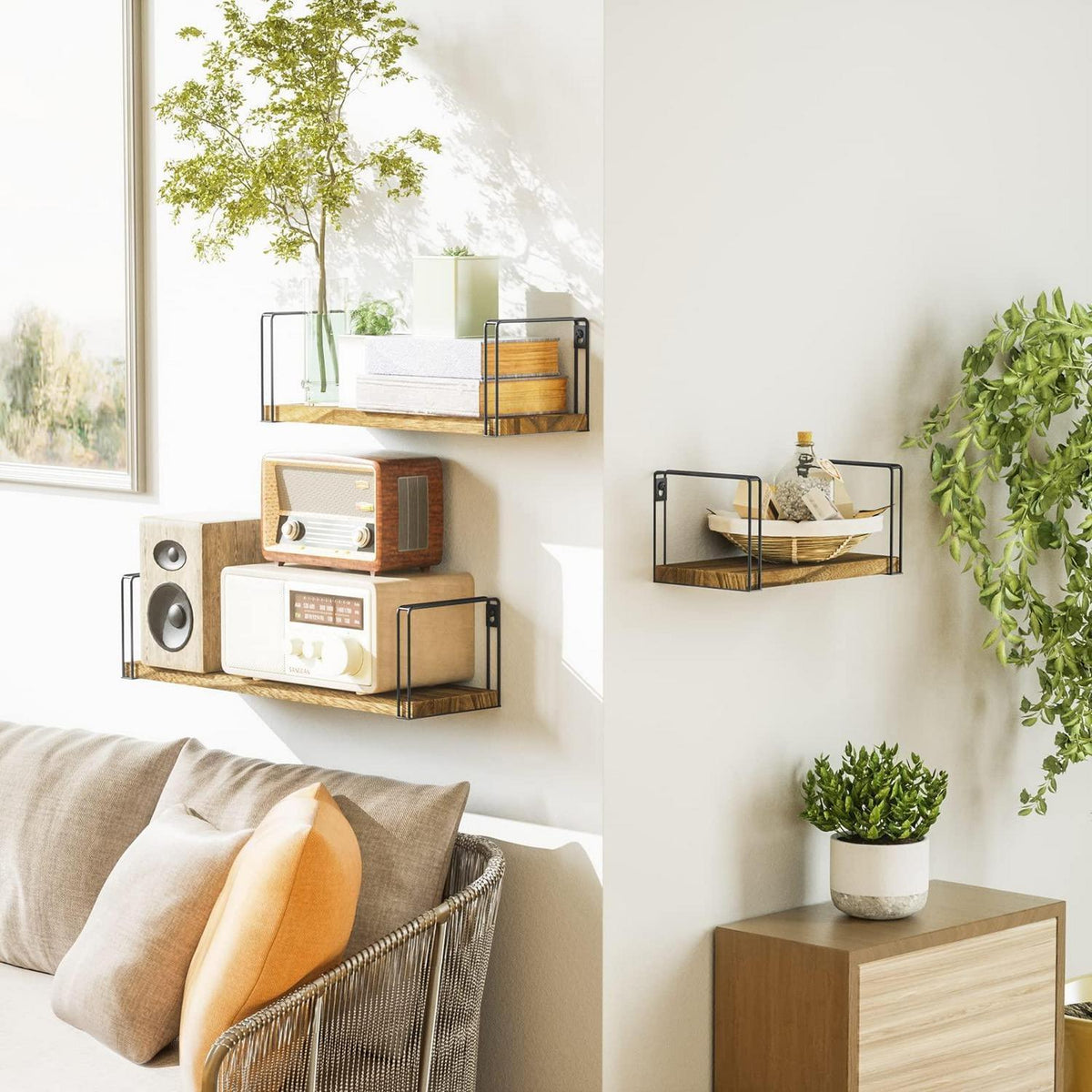 Holz Wandregal 3er Set – Rustikales Schweberegal für Küche & Bad