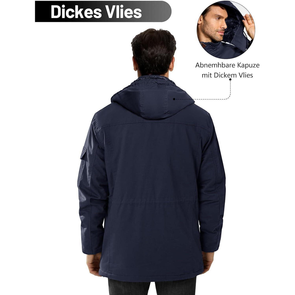 Herren Winterparka Fleecegefüttert mit Kapuze & Taschen Dunkelblau