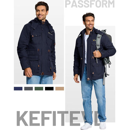Herren Winterparka Fleecegefüttert mit Kapuze & Taschen Dunkelblau
