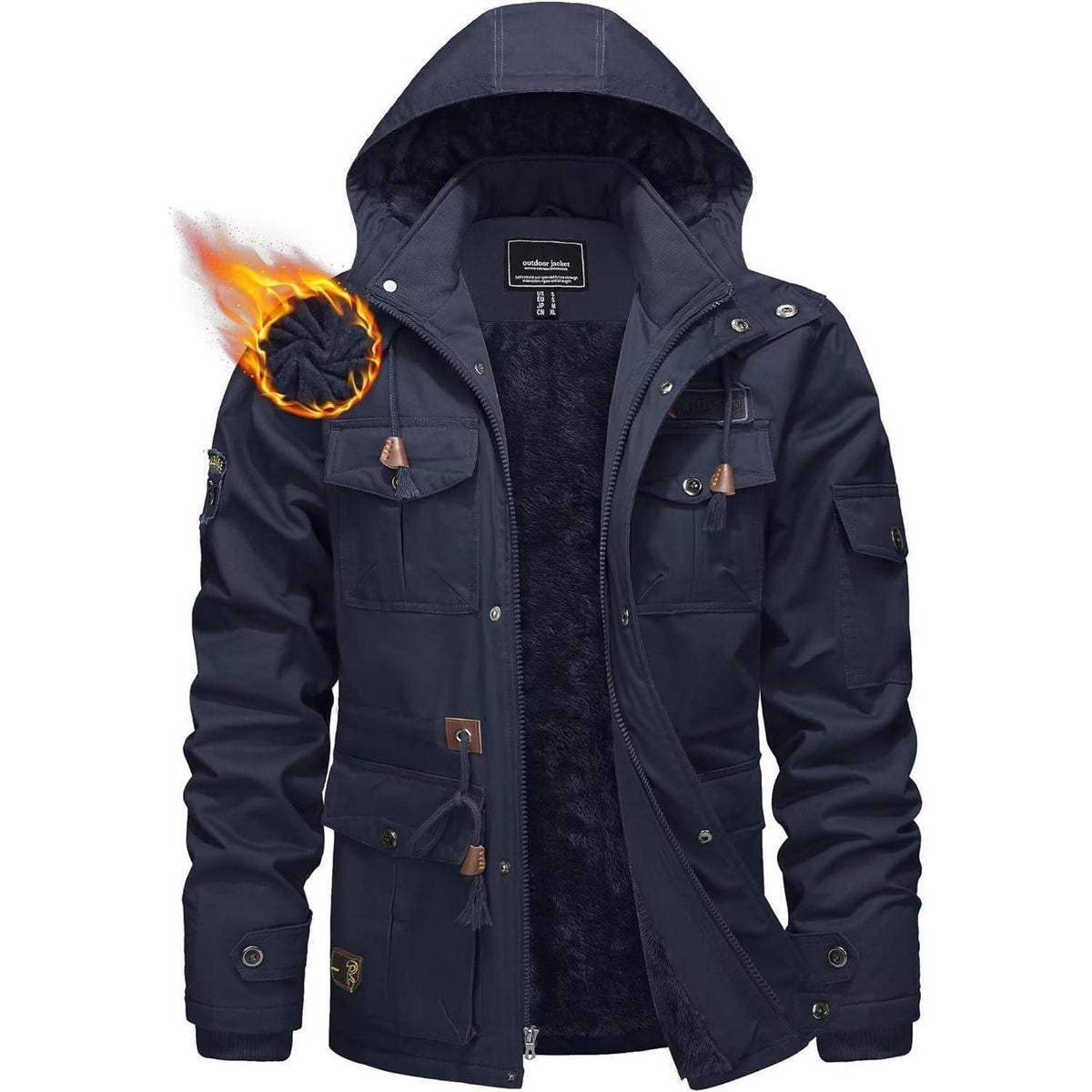 Herren Winterparka Fleecegefüttert mit Kapuze & Taschen Dunkelblau