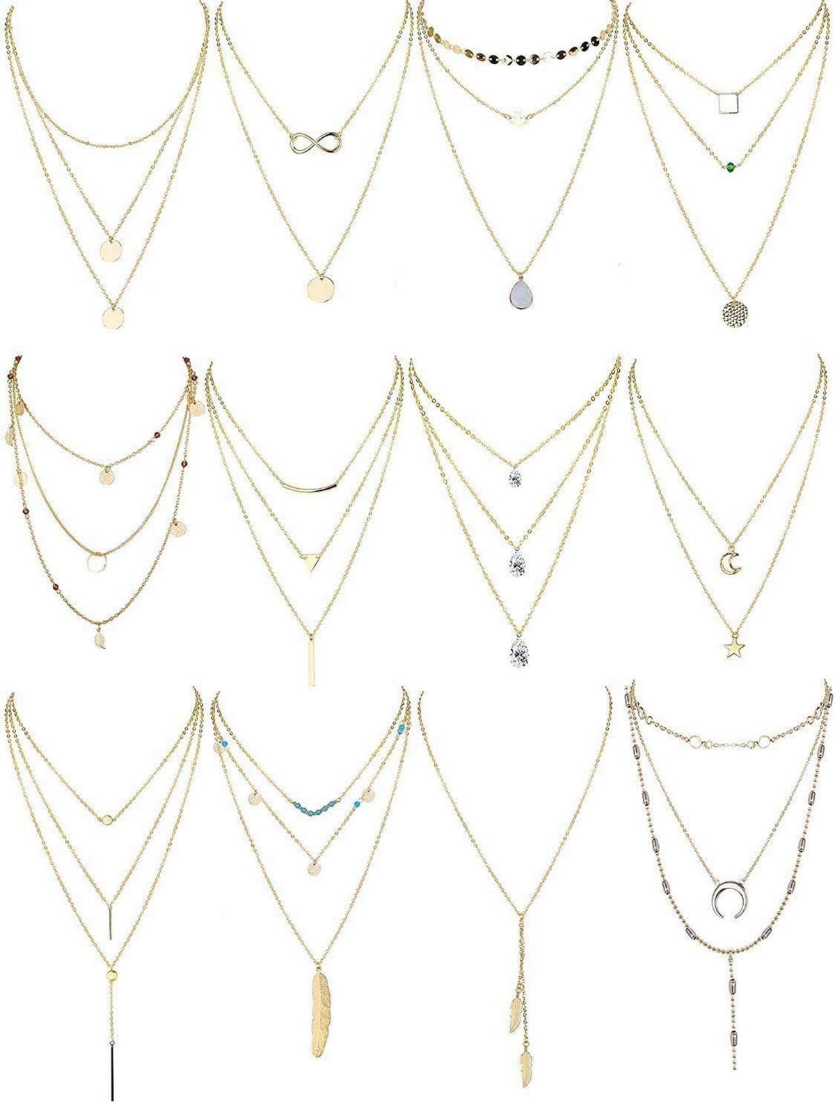 Damen Layered Halskette Set Gold Silber Anhänger Mehrreihig Choker Y