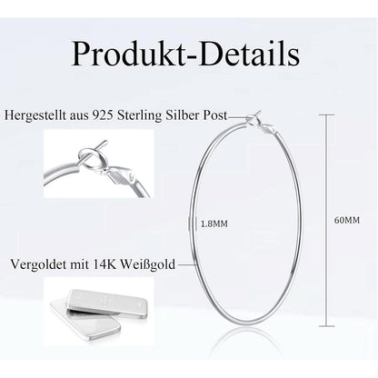 925 Sterling Silber Creolen - Dünn & Groß für Damen (40/50/60mm)