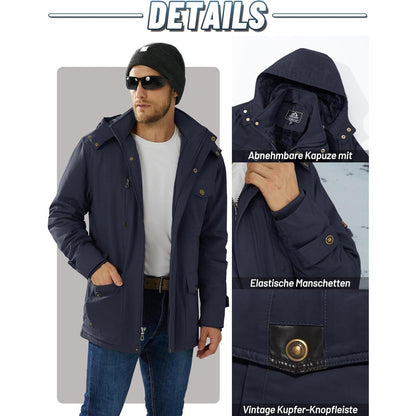 Herren Winterparka mit Kapuze – Warm gefüttert & Vieltaschen
