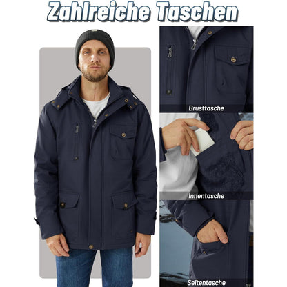 Herren Winterparka mit Kapuze – Warm gefüttert & Vieltaschen