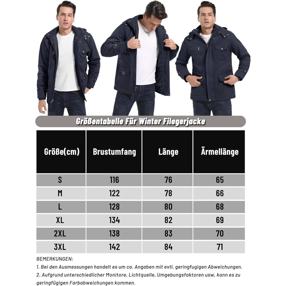 Herren Winterparka mit Kapuze – Warm gefüttert & Vieltaschen