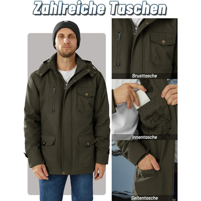 Herren Winterparka mit Kapuze & Cargo Taschen Dunkeloliv