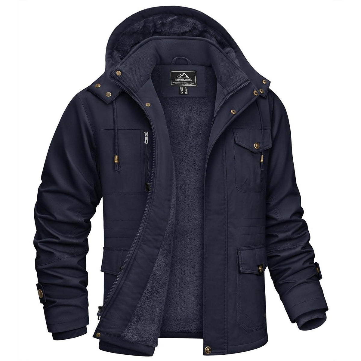 Herren Winterparka mit Kapuze & Cargo Taschen Dunkelblau