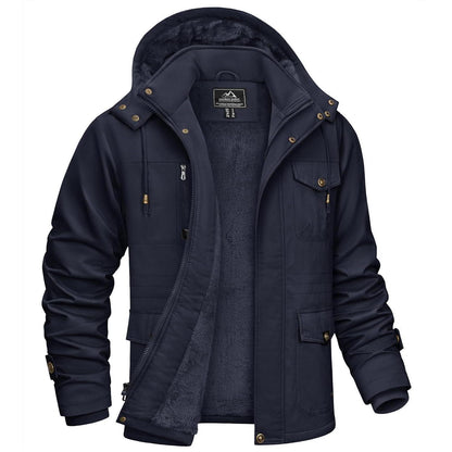 Herren Winterparka mit Kapuze & Cargo Taschen Dunkelblau