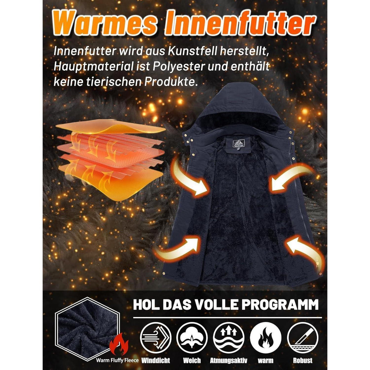 Herren Winterparka mit Kapuze & Cargo Taschen Dunkelblau