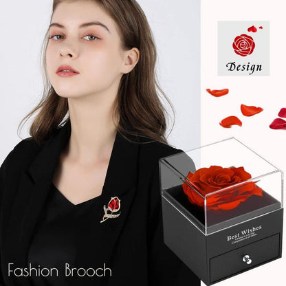 Ewige Rose in Geschenkbox - Rote Rose mit Brosche, Muttertagsgeschenk