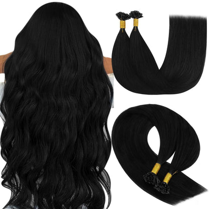 Echthaar Bondings Schwarz - Keratin U Tip Extensions 55cm