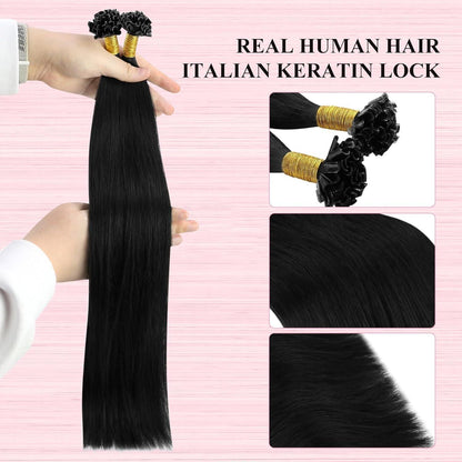 Echthaar Bondings Schwarz - Keratin U Tip Extensions 55cm