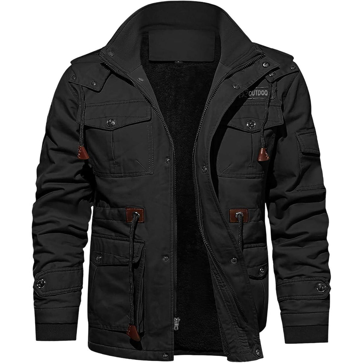 Herren Winterjacke Warm Gefüttert Militärstil Schwarz 3XL