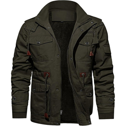 Herren Winterjacke Fleecegefüttert Cargojacke Armeegrün Outdoor