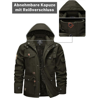 Herren Winterjacke Warm Gefüttert Militärstil Armeegrün 3XL