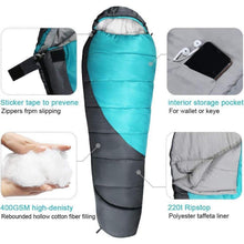 Mumienschlafsack 4 Jahreszeiten -10°C bis 15°C, wasserdicht, ultraleicht, blau-grau