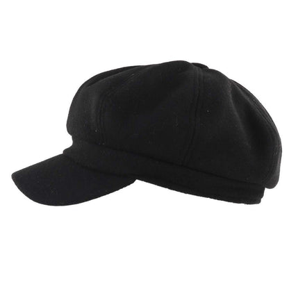 Schirmmütze Damen Kunstwolle Vintage mit Kordelzug Schwarz