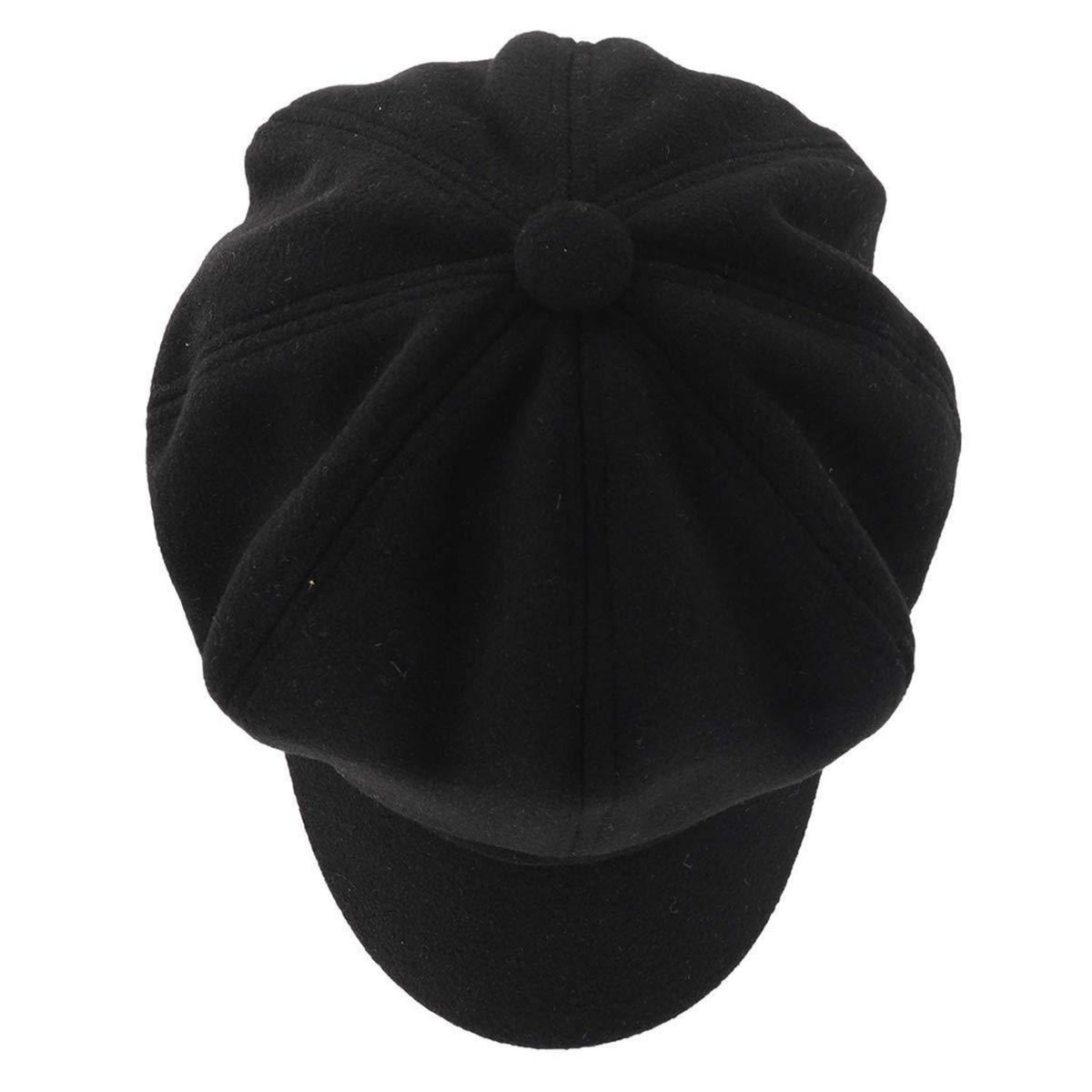 Schirmmütze Damen Kunstwolle Vintage mit Kordelzug Schwarz