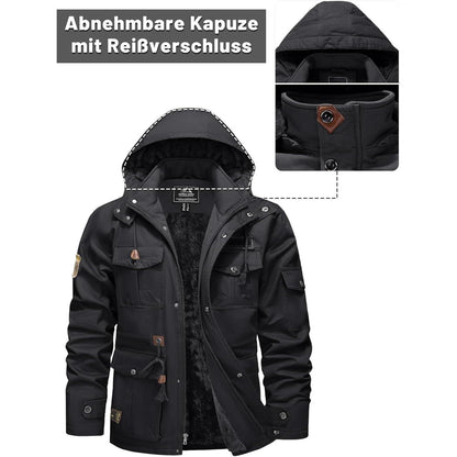Herren Winterjacke Warm Gefüttert Militärstil Grau