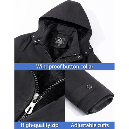 Herren Winter Fleecejacke mit Kapuze – Grau, Outdoor & Arbeitsjacke