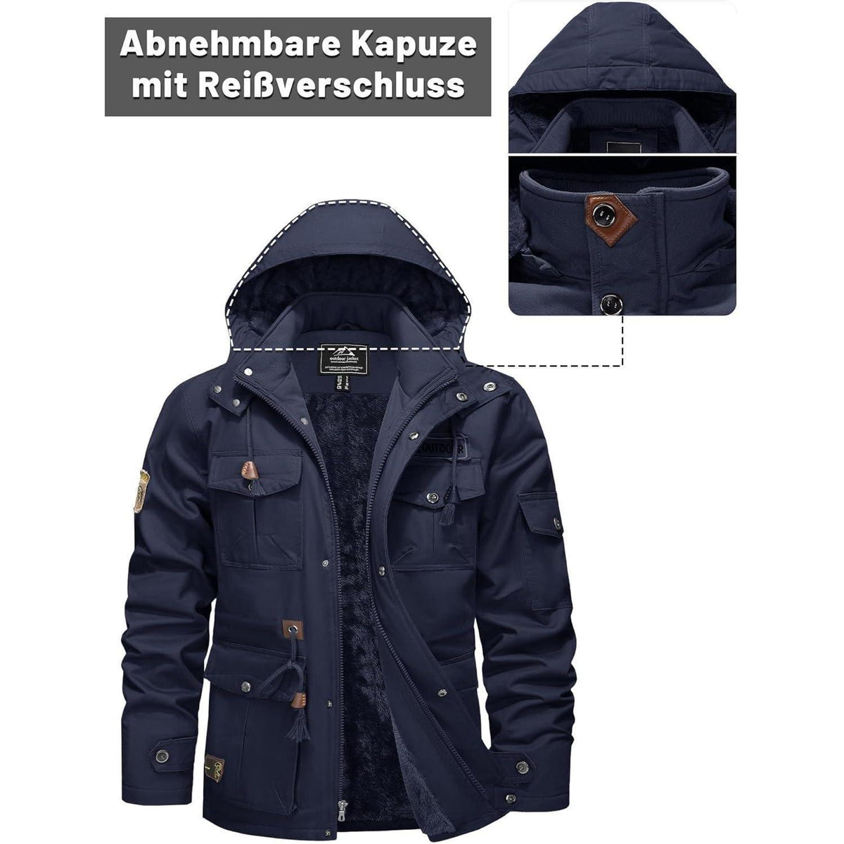 Herren Winterjacke Fleecegefüttert Marineblau 3XL
