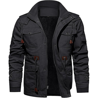 Herren Winterjacke Fleecegefüttert Cargotasche Grau