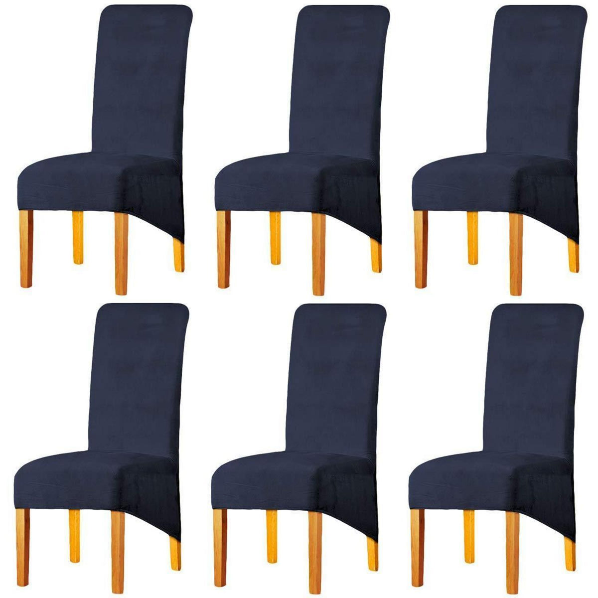 Samt Stuhlhussen 6er Set – Marineblau, Abnehmbar & Waschbar