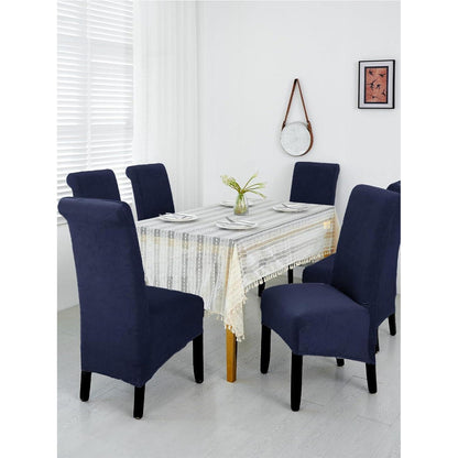Samt Stuhlhussen 6er Set – Marineblau, Abnehmbar & Waschbar
