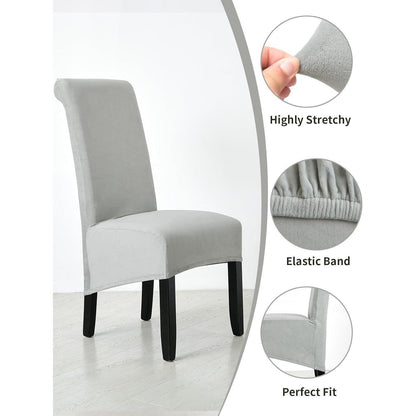 Samt Stuhlhussen 6er Set – Hellgrau, Abnehmbar & Waschbar