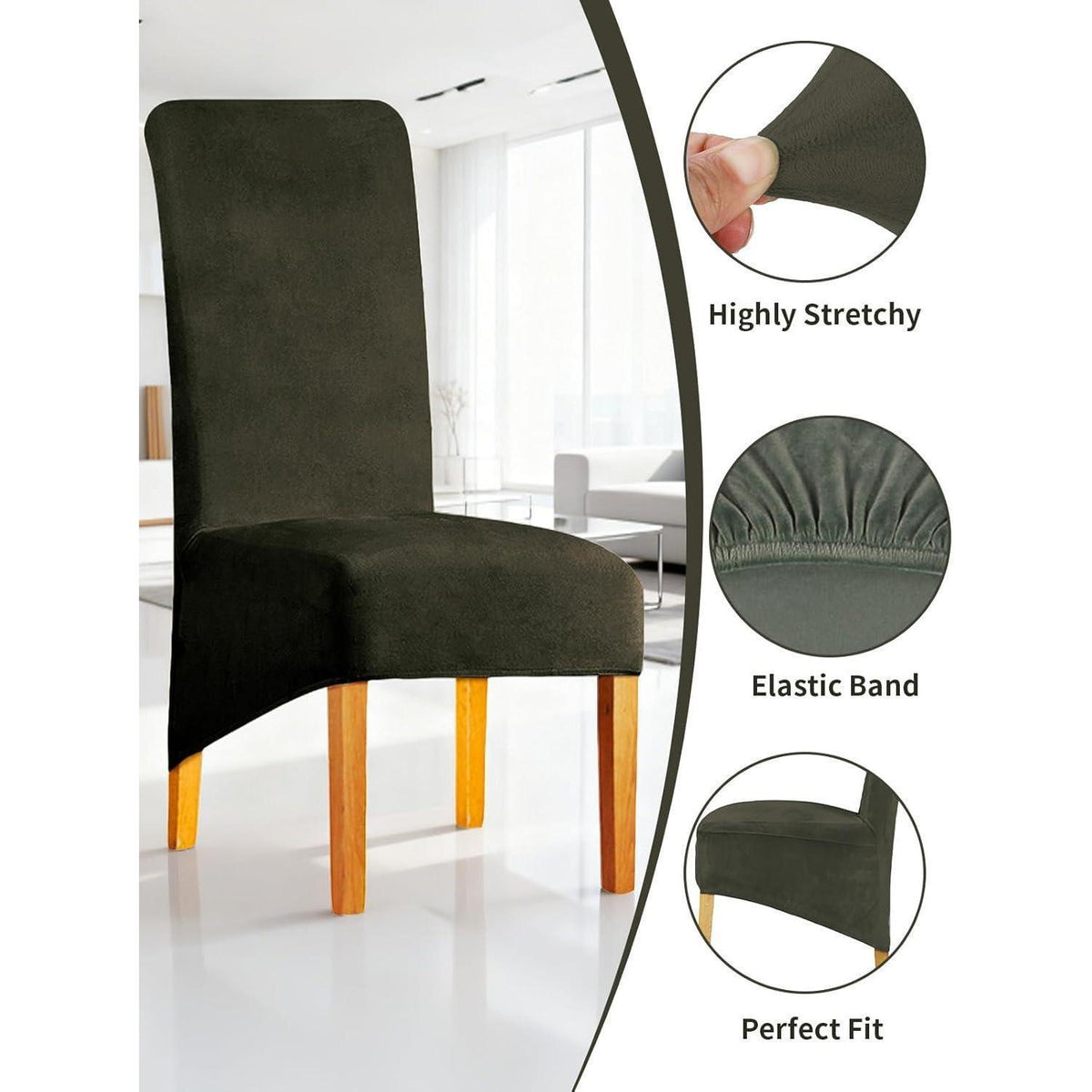 Samt Stuhlhussen 6er Set – Abnehmbar & Waschbar (Grün Grau)