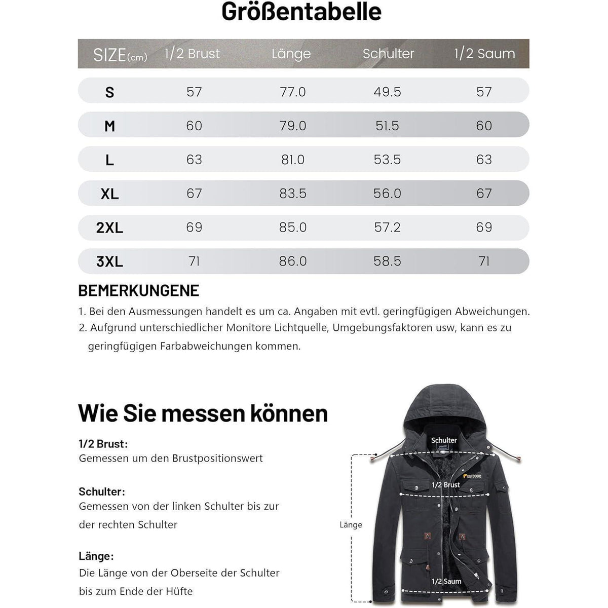 Winterparka Herren Fleecegefüttert Dunkelgrau XL