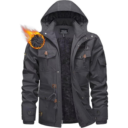 Herren Winterparka Fleecegefüttert mit Taschen & Kapuze Dunkelgrau