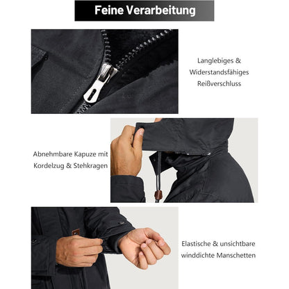 Herren Winterparka Fleecegefüttert mit Taschen & Kapuze Dunkelgrau