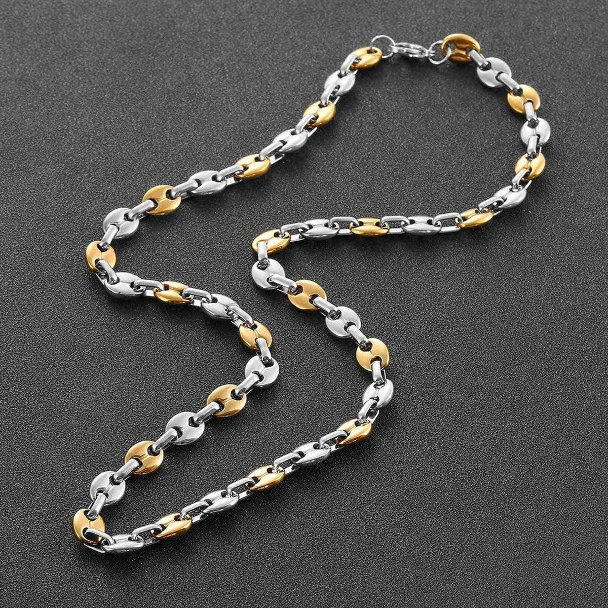 Herren Kaffeebohnen Kette & Armband Set Edelstahl 6mm Silber 51cm
