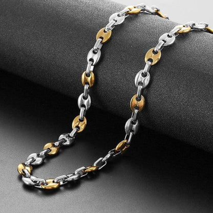 Herren Kaffeebohnen Kette & Armband Set Edelstahl 6mm Silber 51cm