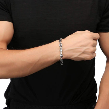Herren Kaffeebohnen Kette & Armband Set Edelstahl 6mm Silber 51cm