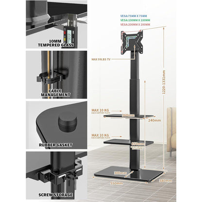 Höhenverstellbarer TV-Standfuß mit 3 Regalen für 19-42 Zoll TV