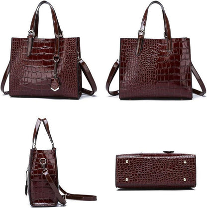 Coolives Damen Handtaschen Set Krokodil-Muster Schultertasche Henkeltasche