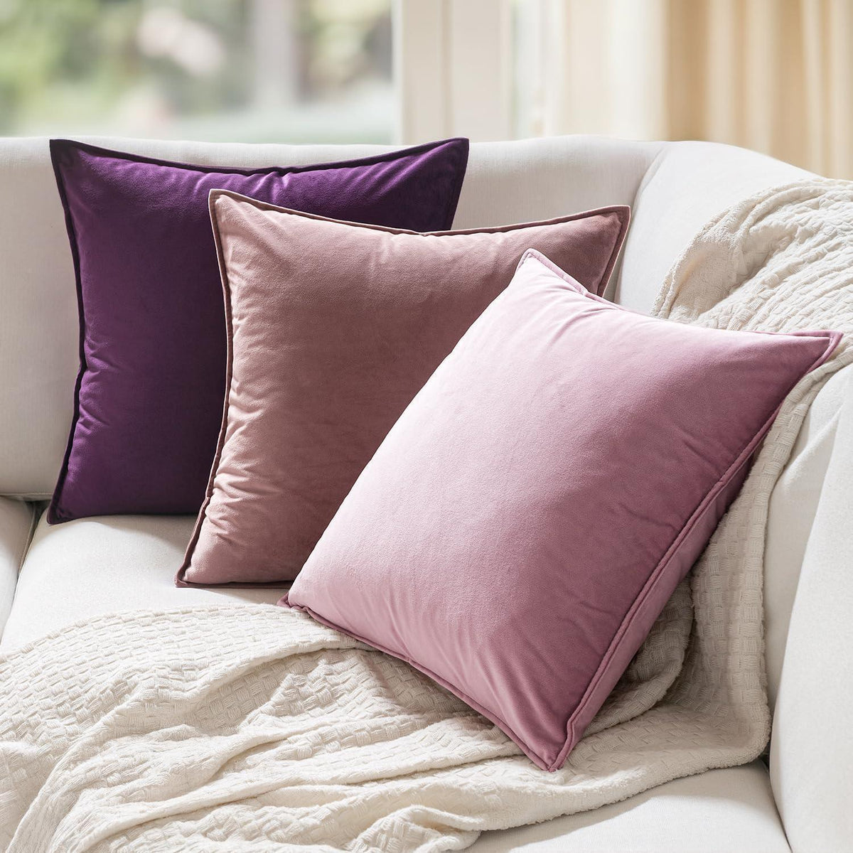Samt Kissenbezug 40x40 Aubergine Lila - 2er Set