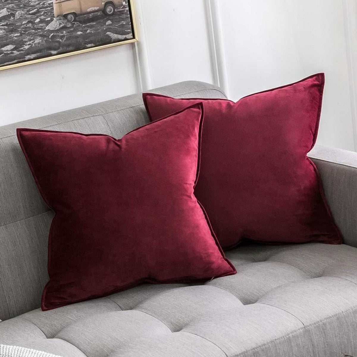 Samt Kissenbezug 40x40 Weinrot - 2er Set, Dekokissen