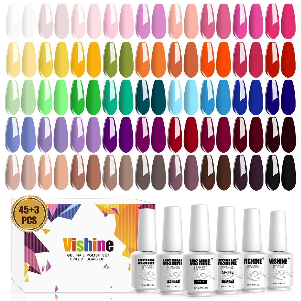 48x Gellack Set – 45 Farben + Base & Top Coat