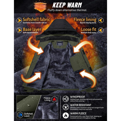 Herren Winterjacke wasserdicht warm gefüttert mit Kapuze Armeegrün L