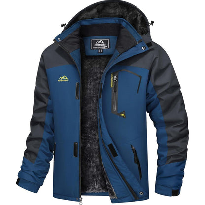 Herren Winterjacke wasserdicht warm gefüttert mit Kapuze Denim Blau