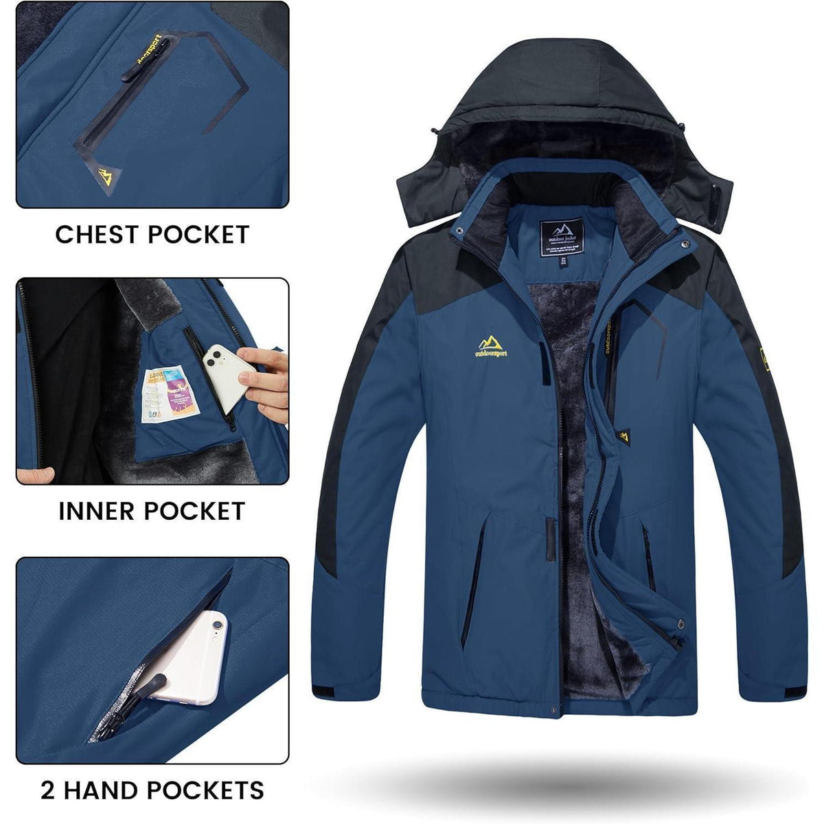 Herren Winterjacke wasserdicht winddicht warm gefüttert L Denim Blau