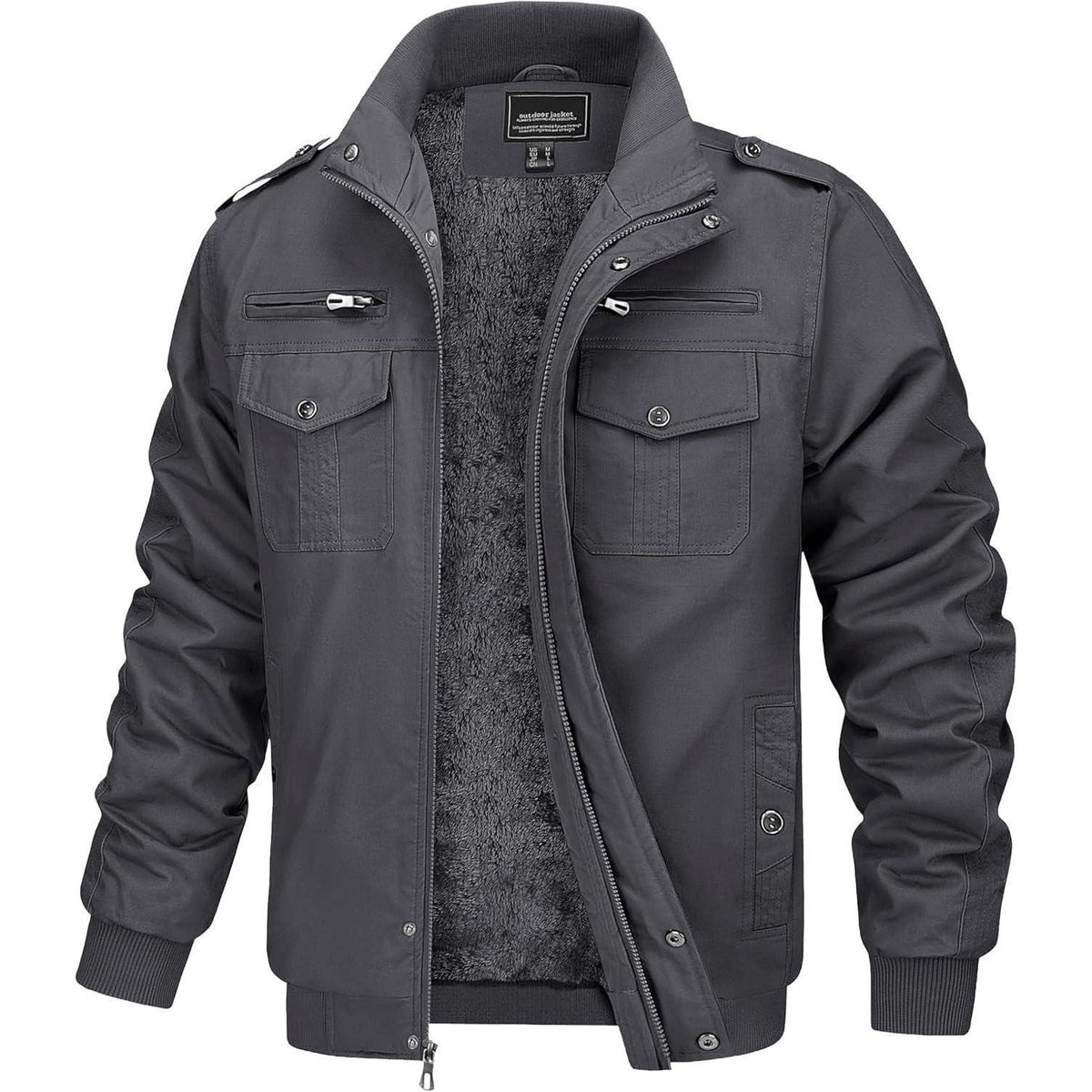 Warme Herren Fleecejacke mit Stehkragen und vielen Taschen Grau XXL