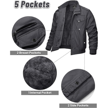 Warme Herren Fleecejacke mit Stehkragen und vielen Taschen Grau XXL